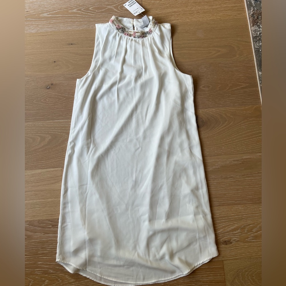 New white H&M beaded collar, size 4, mini dress